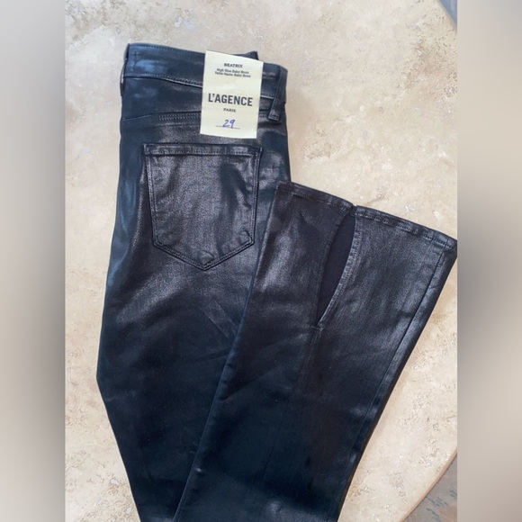 L'AGENCE Beatrix Coated Split-Hem Bootcut Jeans in Black Size 29 NWT - Picture 10 of 11